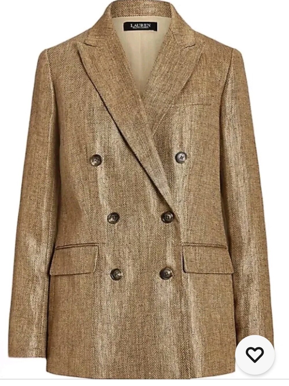 Ralph Lauren Double-Breasted Tan Herringbone Blazer Jacket